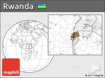 Physical Location Map of Rwanda, blank outside