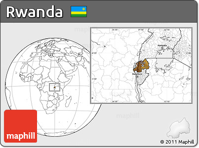 Physical Location Map of Rwanda, blank outside