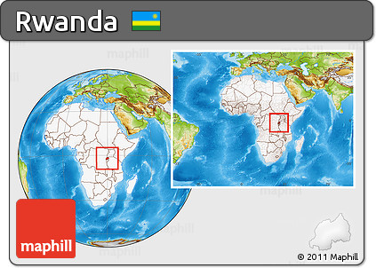 Physical Location Map of Rwanda, highlighted continent, within the entire continent