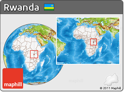 Physical Location Map of Rwanda, highlighted continent, within the entire continent