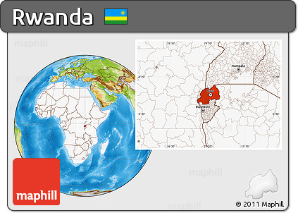 Physical Location Map of Rwanda, highlighted continent