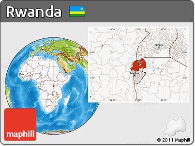 Physical Location Map of Rwanda, highlighted continent