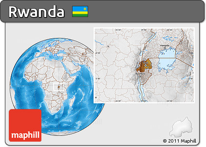 Physical Location Map of Rwanda, lighten, desaturated, land only