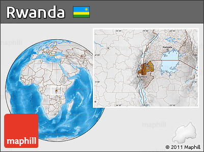 Physical Location Map of Rwanda, lighten, desaturated, land only