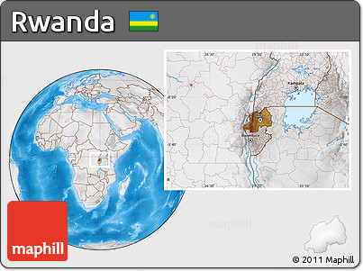 Physical Location Map of Rwanda, lighten, desaturated, land only