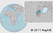 Political Location Map of Rwanda, gray outside, hill shading