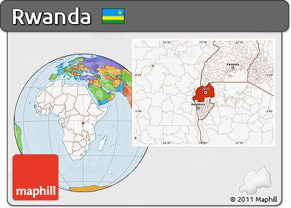 Political Location Map of Rwanda, highlighted continent