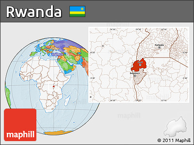 Political Location Map of Rwanda, highlighted continent