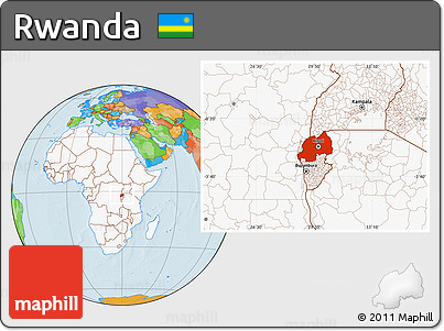 Political Location Map of Rwanda, highlighted continent