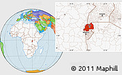 Political Location Map of Rwanda, highlighted continent