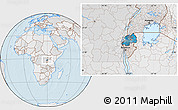 Political Location Map of Rwanda, lighten, desaturated, land only