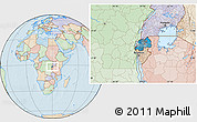 Political Location Map of Rwanda, lighten, land only