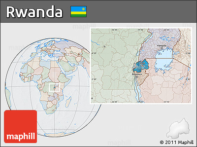 Political Location Map of Rwanda, lighten, semi-desaturated