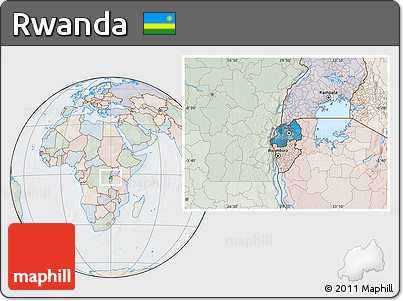 Political Location Map of Rwanda, lighten, semi-desaturated