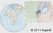 Political Location Map of Rwanda, lighten, semi-desaturated, land only