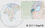 Political Location Map of Rwanda, lighten, semi-desaturated