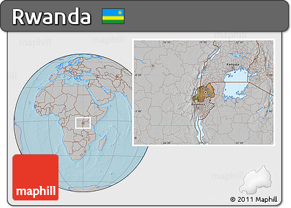 Satellite Location Map of Rwanda, gray outside, hill shading