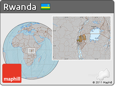 Satellite Location Map of Rwanda, gray outside, hill shading