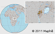 Satellite Location Map of Rwanda, gray outside