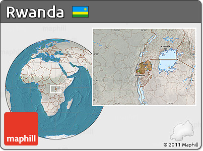 Satellite Location Map of Rwanda, lighten, semi-desaturated, land only