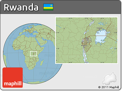 Savanna Style Location Map of Rwanda, hill shading inside
