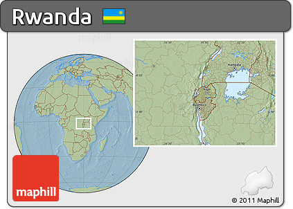 Savanna Style Location Map of Rwanda, hill shading outside