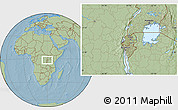 Savanna Style Location Map of Rwanda, hill shading outside