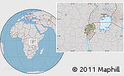 Savanna Style Location Map of Rwanda, lighten, desaturated, land only
