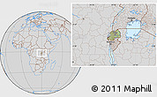 Savanna Style Location Map of Rwanda, lighten, desaturated