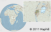 Savanna Style Location Map of Rwanda, lighten, land only, hill shading