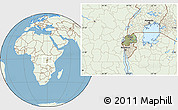 Savanna Style Location Map of Rwanda, lighten, land only
