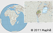 Savanna Style Location Map of Rwanda, lighten, semi-desaturated, land only