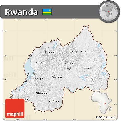 Classic Style Map of Rwanda, single color outside