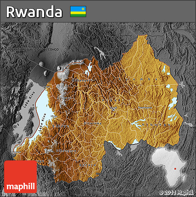 Physical Map of Rwanda, darken, desaturated