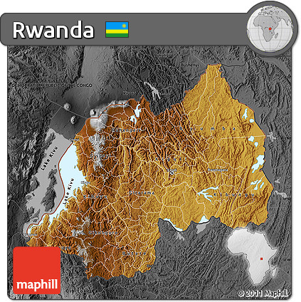 Physical Map of Rwanda, darken, desaturated
