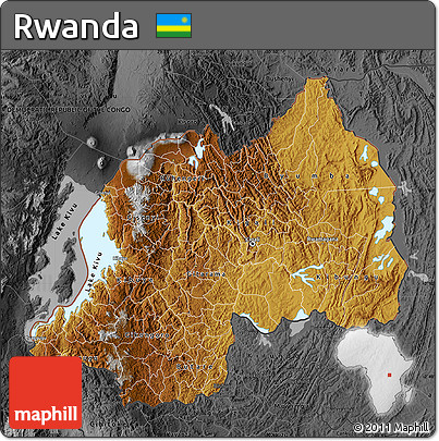 Physical Map of Rwanda, darken, desaturated