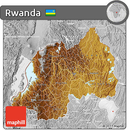 Physical Map of Rwanda, lighten, desaturated