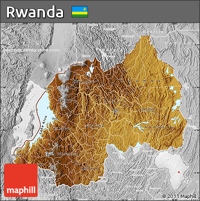 Physical Map of Rwanda, lighten, desaturated