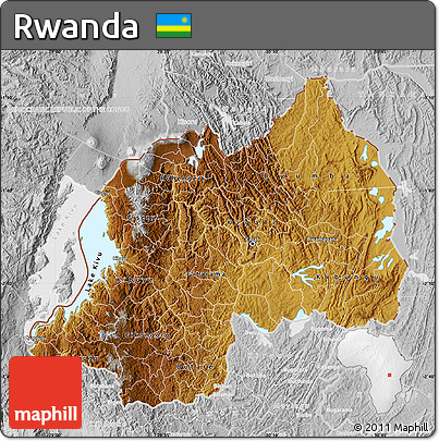 Physical Map of Rwanda, lighten, desaturated