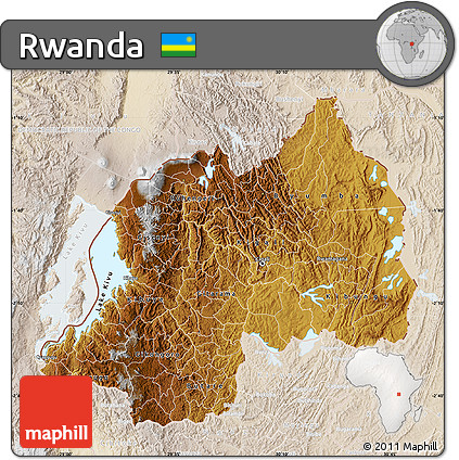 Physical Map of Rwanda, lighten