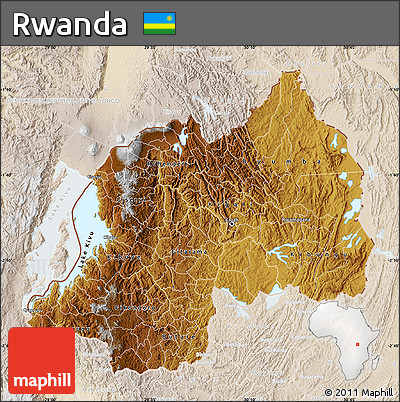 Physical Map of Rwanda, lighten