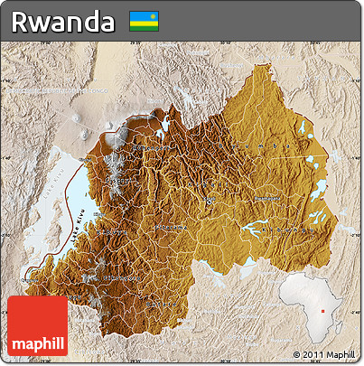 Physical Map of Rwanda, lighten, land only
