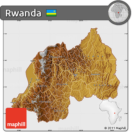 Physical Map of Rwanda, single color outside, satellite sea