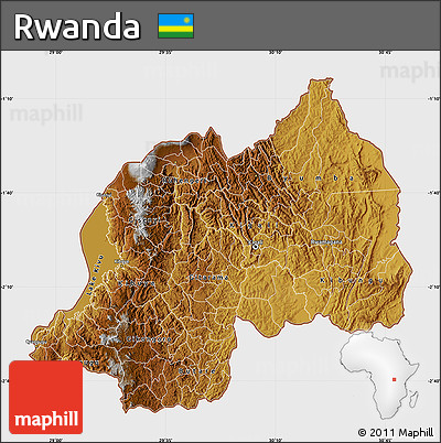 Physical Map of Rwanda, single color outside, satellite sea