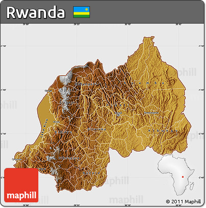 Physical Map of Rwanda, single color outside, satellite sea