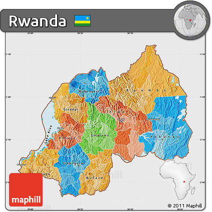Political Map of Rwanda, single color outside, shaded relief sea