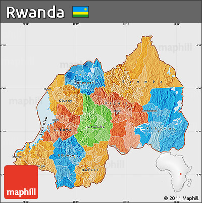 Political Map of Rwanda, single color outside, shaded relief sea