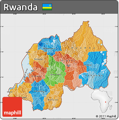 Political Map of Rwanda, single color outside, shaded relief sea