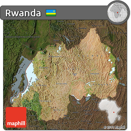 Satellite Map of Rwanda, darken