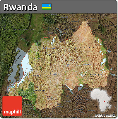 Satellite Map of Rwanda, darken